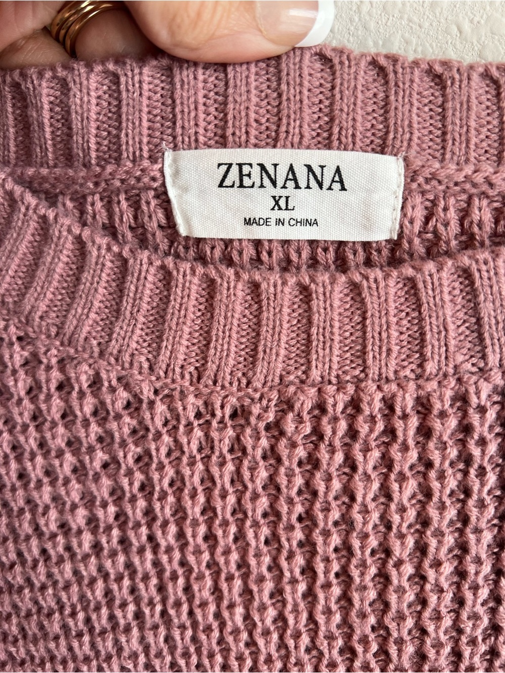 Zenana Outfitters Mauve Waffle Knit Crewneck Sweater - Picture 3 of 5